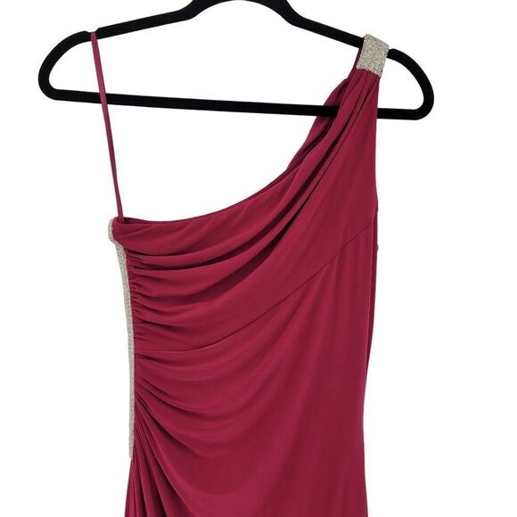 Vintage Ralph Lauren Gown 6 Pink Rhinestone One Shoulder Side Ruched Slit Sexy - Picture 11 of 16